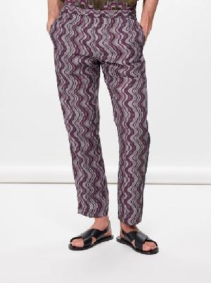 Dries Van Noten - Parkino Layered Wave-print Satin Trousers - Mens - Purple - 46 EU/IT