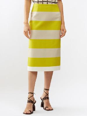 Dries Van Noten - Striped Cotton-twill Pencil Skirt - Womens - Yellow Stripe - 34 FR