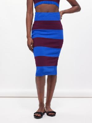 Dries Van Noten - Timara Striped Knitted Pencil Skirt - Womens - Blue Stripe - M