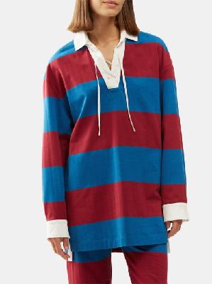 Dries Van Noten - Oversized Striped Polo Shirt - Womens - Blue Stripe - L