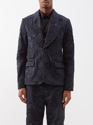 Erdem - Edward Floral-embroidered Cotton-drill Suit Jacket - Mens - Navy