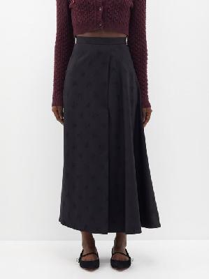Erdem - Ditsy Floral-jacquard Side-slit Wool Skirt - Womens - Black - 12 UK