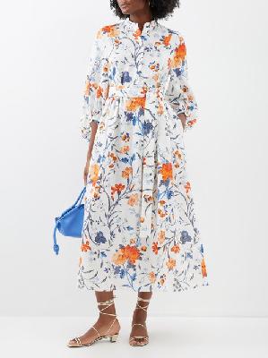 Erdem - Floral Trellis-print Linen Midi Dress - Womens - White Multi - 12 UK
