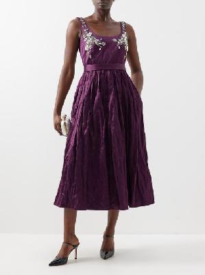 Erdem - Crystal-embellished Satin Midi Dress - Womens - Violet - 4 UK