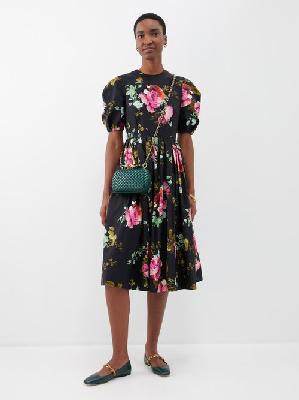 Erdem - Floral-print Cotton-faille Midi Dress - Womens - Black Multi - 10 UK