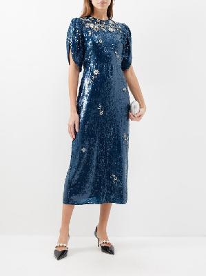 Erdem - Crystal-embellished Sequinned Midi Dress - Womens - Dark Blue - 12 UK