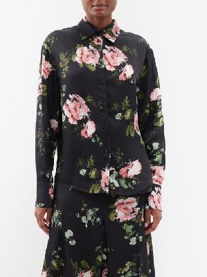 Erdem - Floral-print Satin Shirt - Womens - Black Multi - 10 UK