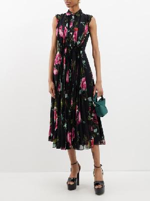 Erdem - Floral-print Pleated Chiffon Shirt Dress - Womens - Black Print - 10 UK