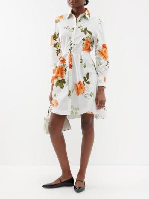 Erdem - Rose-print Cotton-poplin Shirt Dress - Womens - White Multi - 14 UK