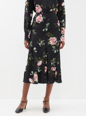 Erdem - Pleated Floral-print Crepe Midi Skirt - Womens - Black Multi - 14 UK
