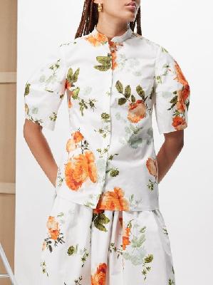 Erdem - Floral-print Cotton-poplin Top - Womens - White Multi - 10 UK