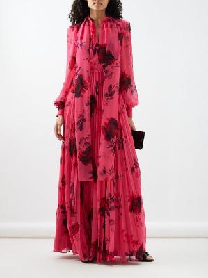 Erdem - Floral-print Pleated Voile Gown - Womens - Fuchsia - 12 UK