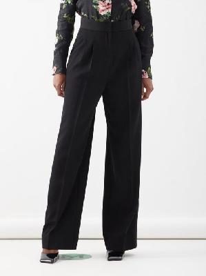 Erdem - Pleated Wool-grain De Poudre Trousers - Womens - Black - 12 UK