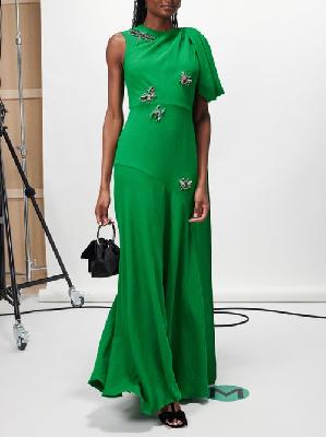 Erdem - Draped-shoulder Embellished Crepe Gown - Womens - Green - 10 UK