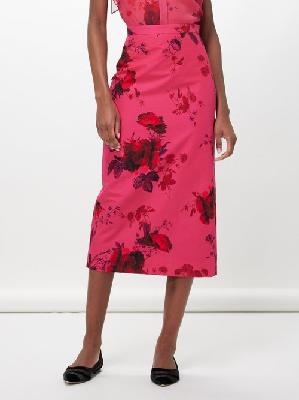 Erdem - Floral-print Cotton-faille Pencil Skirt - Womens - Fuchsia - 12 UK
