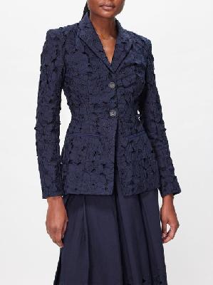Erdem - Floral-embroidered Cotton-blend Blazer - Womens - Navy - 14 UK