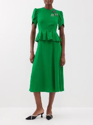 Erdem - Brooch-embellished Crepe Midi Dress - Womens - Green - 12 UK