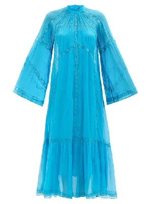 Etro - Lace-trimmed Silk-crepe Midi Dress - Womens - Blue - 44 IT
