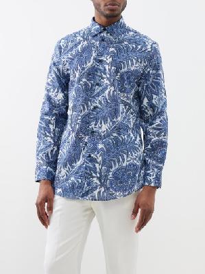 Etro - Floral-print Cotton Shirt - Mens - Blue - M