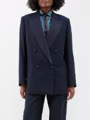Etro - Double-breasted Paisley-jacquard Suit Blazer - Womens - Navy - 38 IT