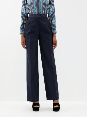 Etro - Wide-leg Cotton-blend Tailored Trousers - Womens - Navy - 40 IT