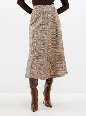 Etro - Check-wool Midi Skirt - Womens - Brown - 44 IT