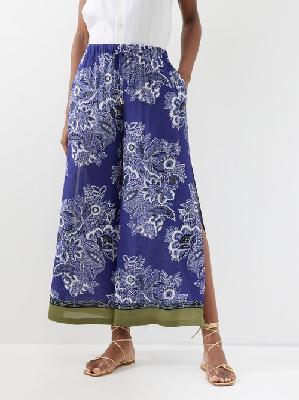Etro - Floral-print Crepe Wide-leg Trousers - Womens - Blue Print - L