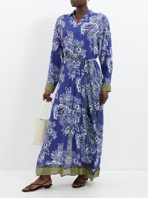 Etro - Paisley-print Crepe Maxi Shirt Dress - Womens - Blue Multi - L