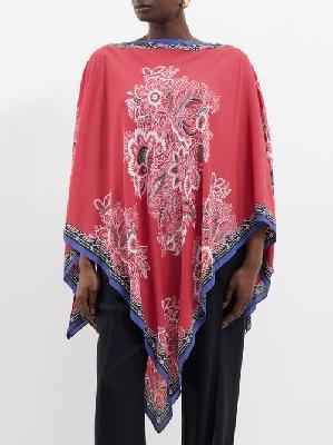 Etro - Floral-print Satin Poncho - Womens - Red Multi - ONE SIZE