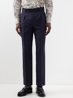 Etro - Striped Wool Tailored Trousers - Mens - Navy - 44 EU/IT