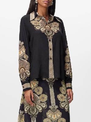 Etro - Paisley-print Silk-crepe De Chine Shirt - Womens - Black Multi - 36 IT