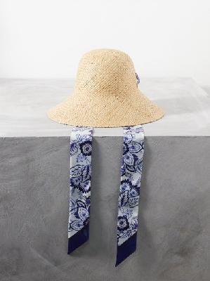 Etro - Silk-ribbon Raffia Hat - Womens - Blue Multi - L