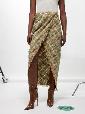Etro - Checked Wool Midi Skirt - Womens - Green Multi - 42 IT