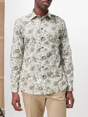 Etro - Paisley-print Cotton-blend Poplin Shirt - Mens - Green Multi - 39 EU