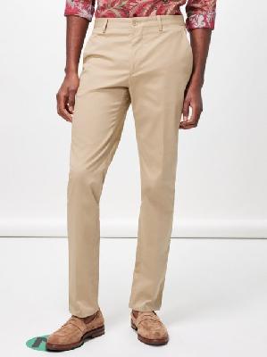 Etro - Pegaso-embroidered Cotton-blend Twill Trousers - Mens - Beige - 44 EU/IT