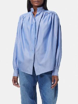 Etro - Stand-collar Cotton Shirt - Womens - Blue - 42 IT