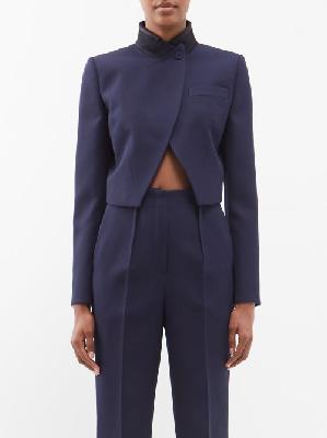 Fendi - Cropped Wool Grain De-poudre Suit Jacket - Womens - Dark Blue