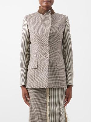 Fendi - Houndstooth Wool-blend Suit Jacket - Womens - Grey Brown