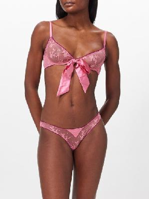 Fleur Du Mal - Untie Me Floral-embroidered Tulle Bra - Womens - Pink - 32B