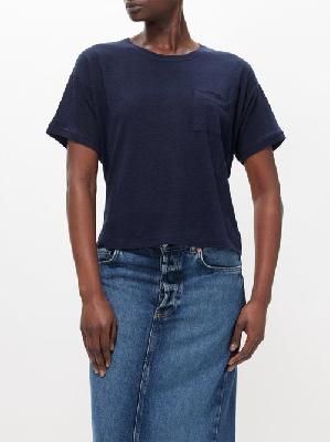 Frame - Patch-pocket Organic-linen T-shirt - Womens - Navy - L
