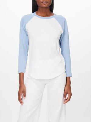 Frame - Raglan-sleeve Cotton-jersey T-shirt - Womens - Blue White - L