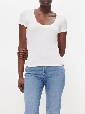 Frame - Scoop-neck Ribbed Modal-blend Jersey T-shirt - Womens - White - S