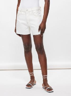 Frame - Super High Frayed-hem Denim Shorts - Womens - White - 24
