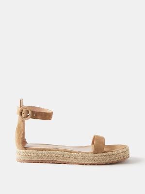 Gianvito Rossi - Ankle-strap Suede Espadrille Sandals - Womens - Camel - 36 EU/IT