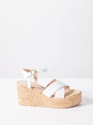 Gianvito Rossi - Cork And Leather Wedge Sandals - Womens - White - 37 EU/IT