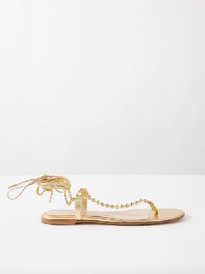 Gianvito Rossi - Soleil Ankle-tie Metallic-leather Flat Sandals - Womens - Gold - 36 EU/IT