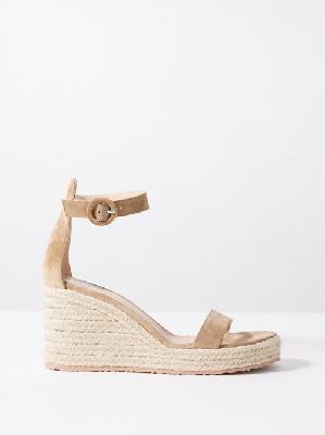 Gianvito Rossi - Ankle-strap Suede Wedge Sandals - Womens - Camel - 36.5 EU/IT