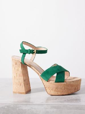 Gianvito Rossi - Bebe Cork And Suede Platform Sandals - Womens - Dark Green - 37 EU/IT