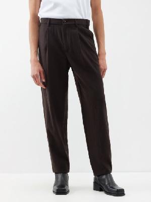 Giorgio Armani - Pleated Wool-flannel Trousers - Mens - Dark Brown - 46 EU/IT