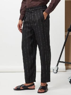 Giorgio Armani - Elasticated-waist Pinstripe-twill Trousers - Mens - Black Multi - 46 EU/IT